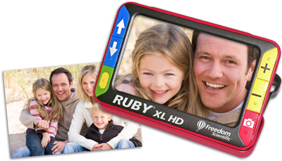 Ruby XL HD Hand Held Magnifier looking at photo