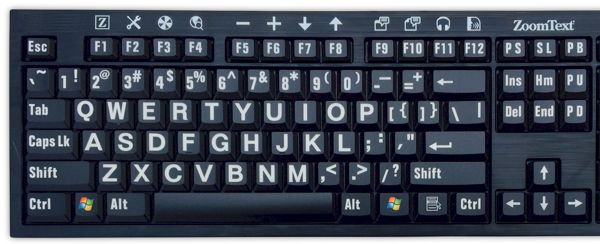 ZoomText USB Keyboard with White Letters on Black