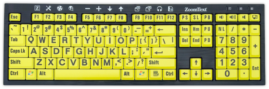 ZoomText USB Keyboard with Black Letters on Yellow