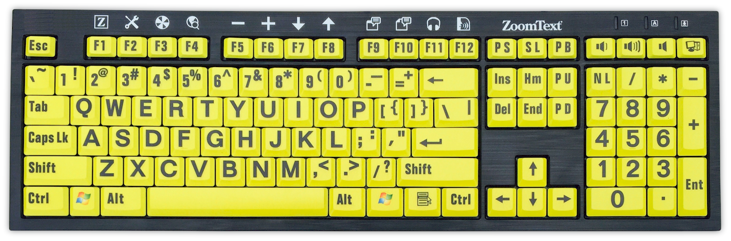 ZoomText USB Keyboard with Black Letters on Yellow