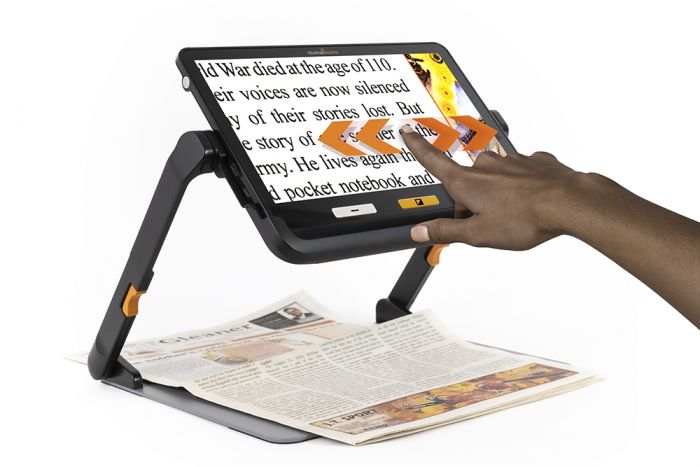 Explore 12 video magnifier showing touch screen use