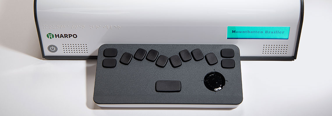 Mountbatten Brailler Tutor showing Braille Keyboard
