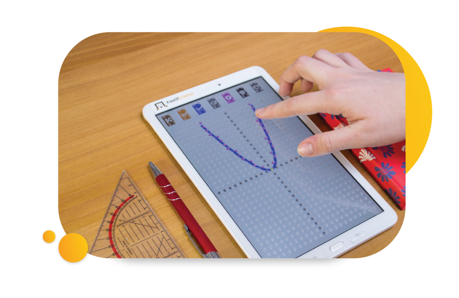 Image of student using the Feelif Pro on a desktop drawing a graph in class