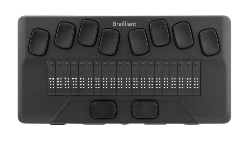 Image of the Brailliant BI 20X from above showing the full braille display and 8 keys