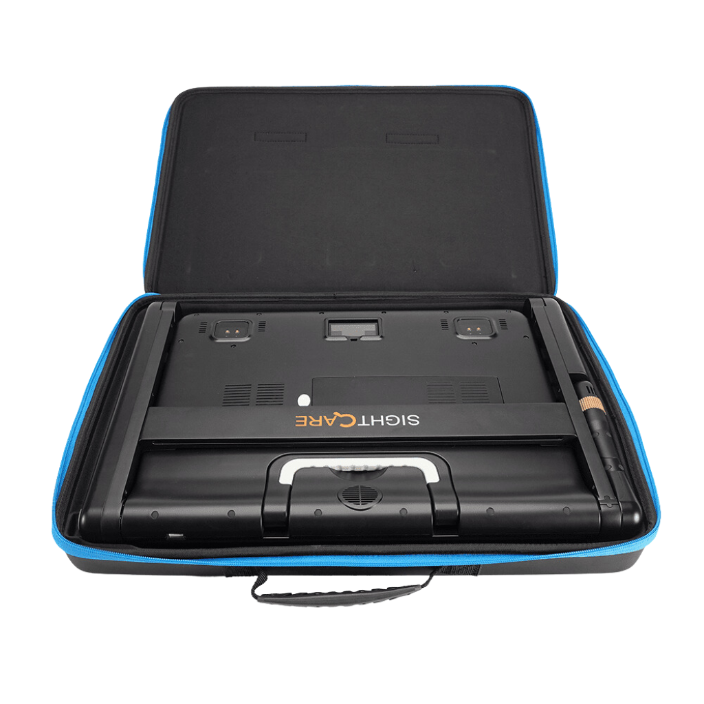 image of the cloverbook pro xl in its compact carrying case folded down