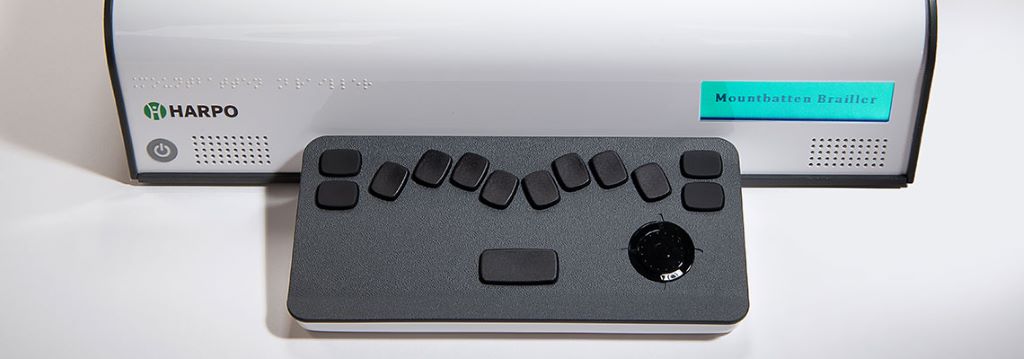 Close up photo of the Mountbatten Brailler Tutor main keypad