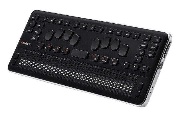 photo of the HIMS QBraille XL 40-cell braille display with perkins style keyboard