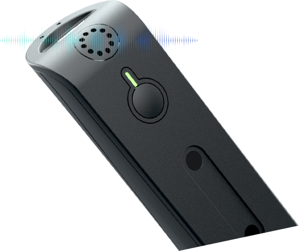 image of the back of the orcam myeye pro showing where the speaker is