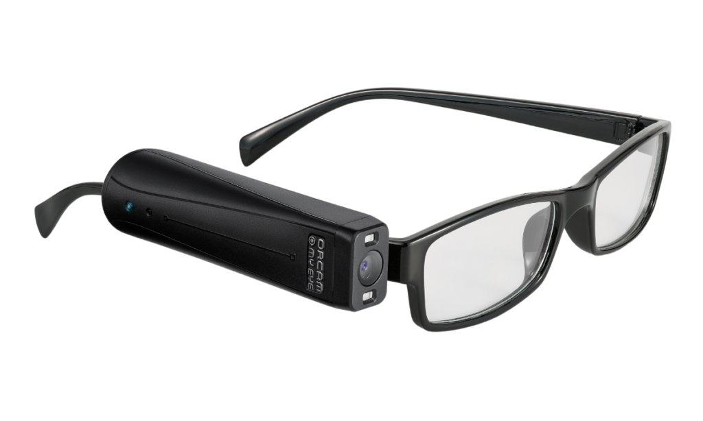 image of the OrCam MyEye Pro on the Standard Glasses Provided with the Device